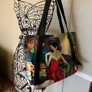 Artistic Expressions Vibrant One Of Kind Leather Tote Bag By Sharif